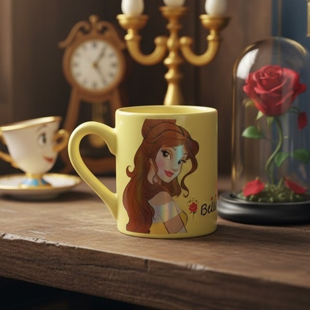 Disney Belle Yellow Ceramic Mug, Beauty & The Beast Foil Print Cup, Drinkware